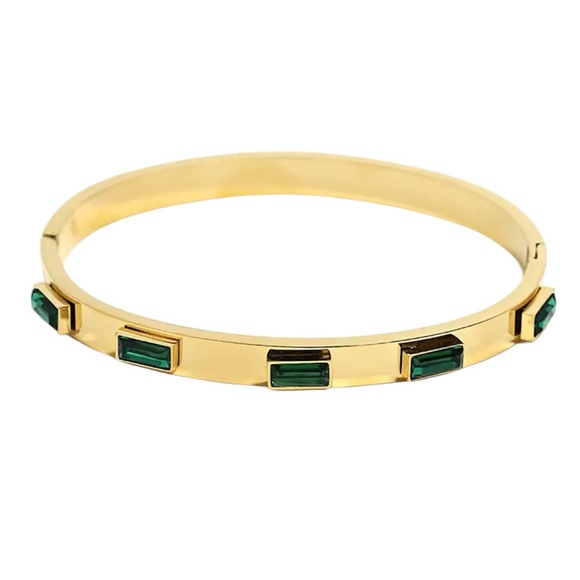 New 18k Gold Plated, Stainless Steel Bracelet with Green Crystal Accents - Picture 1 of 2
